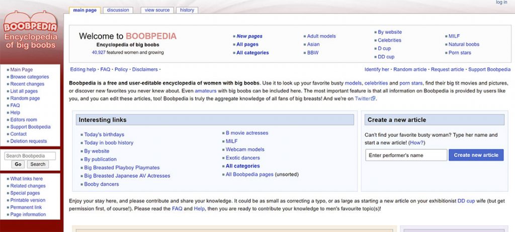 Boobpedia.com Homepage